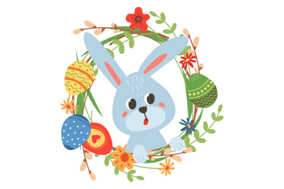 Charming Easter Card Mascot: Rabbit in Decorative Wreath