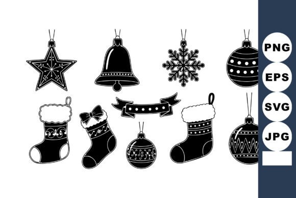 Christmas Decorative Ornaments Black Sil: Festive Elegance in Vector
