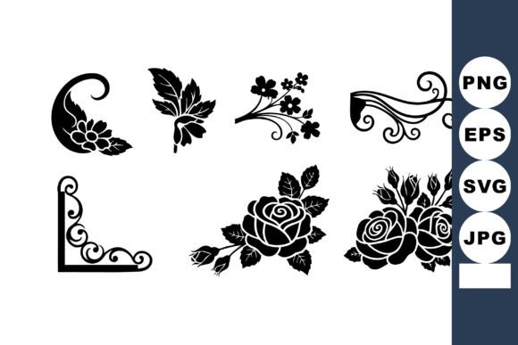 Classic Rose Motifs: Digital Floral Corner Elements