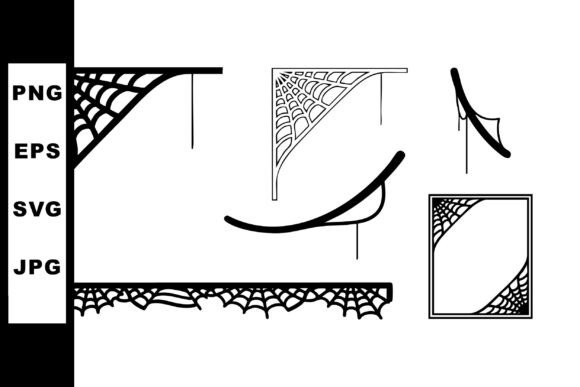 Decorative Black Spider Web Corner and Border Elements for Design