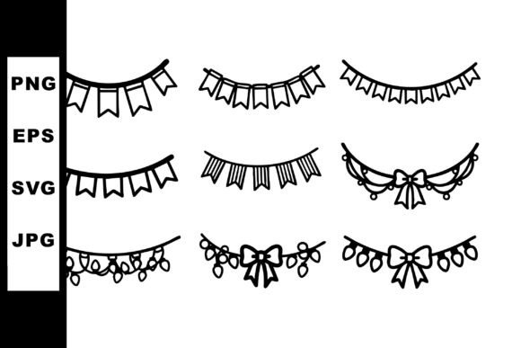Decorative Festive Garlands with Bows: A Versatile Design Asset