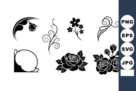 Decorative Floral Ornaments with Black R: A Designer's Go-To Asset