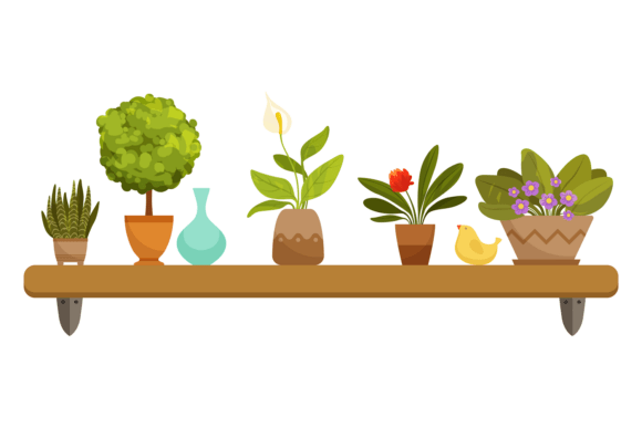 Houseplant Shelf: Decorative Indoor Green Design Assets